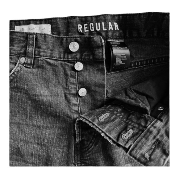 H&M Coachella Women's Button Fly Jean Shorts Raw Hem Black Size 30 Boho Bohemian - Picture 2 of 6